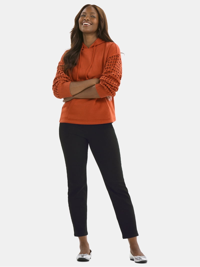 Time and Tru Women's and Women's Plus Fleece Hoodie with Crochet