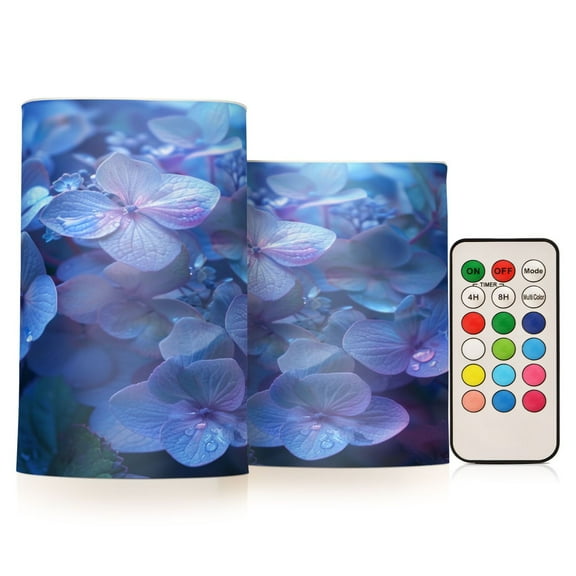 ALAZA Hydrangeas with Water Drop 2 PCs LED Flickering Flameless Candles with Remote Timer Battery Operated Candle