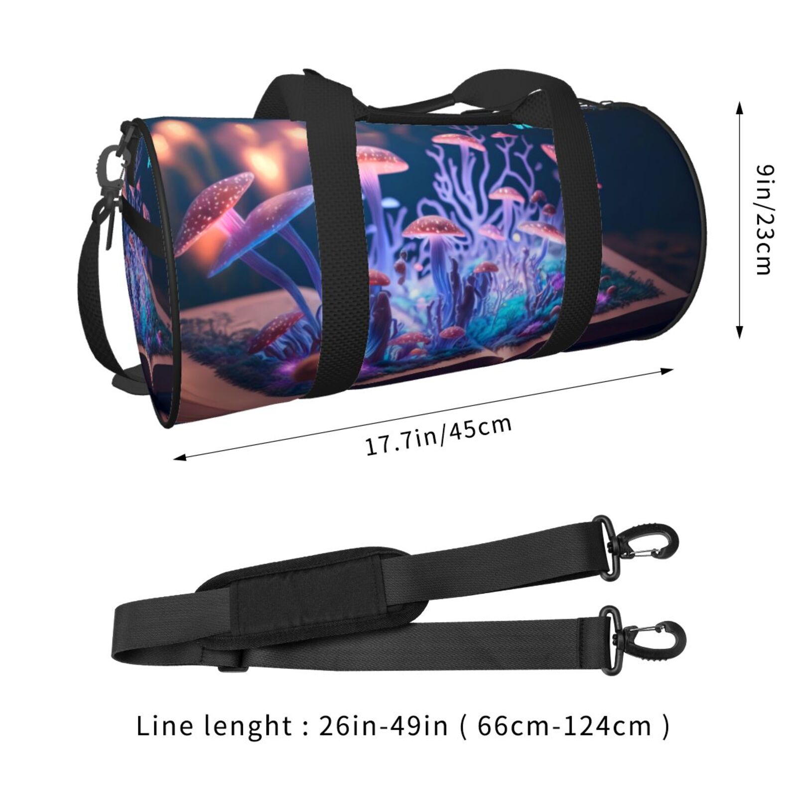 Vsdgher Book Glowing Mushrooms 45L Foldable Duffel Bag, Sports Gym Bag,Overnight Bag, Portable Weekender Bag for Airplanes
