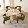 thumbnail image 4 of 47" Round Dining Table Set for 4, Natural Wood Grain Tabletop with 4 Green Chenille Upholstered Armchairs, Thick Cushions and Sturdy Metal Frames, 4 of 7