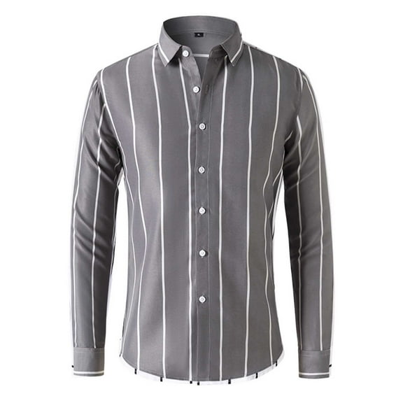 LIBRCLO Mens Casual Button Down Shirts Long Sleeve Personalized Striped Shirts Solid Color Business Tops