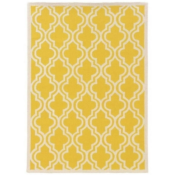Riverbay Furniture 5' x 7' Hand Hooked Quatrefoil Wool Rug in Yellow