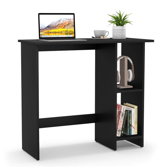 Computer Desk with Storage Shelves, Black , Adjustable Shelf, Space Saving Laptop PC Desk, Anti-Toppling Kit