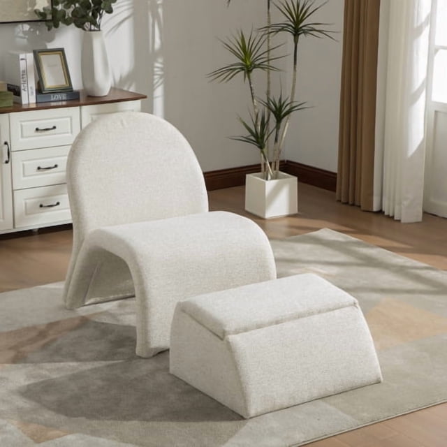 24.8 "Amplia silla sin brazos tapizada moderna con almacenamiento otomano, silla de acento de chenilla para sala de estar, dormitorio, oficina y sala de lectura
