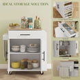 thumbnail image 3 of White Rolling Kitchen Island Cart with 2 AC Outlets & 2 USB Ports, Mobile Microwave Stand with Drawer, Cabinet, Spice Rack & Towel Rack, 29.9"L x 15"W x 34.1"H, Particleboard, 3 of 7
