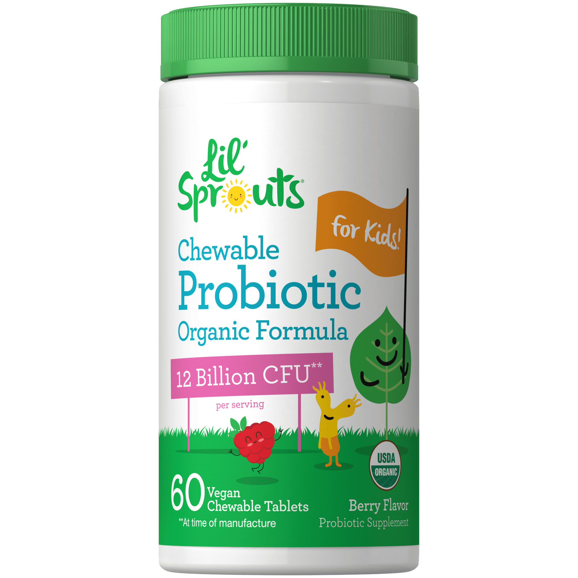Kids Chewable Probiotic | 12 Billion CFU | 60 Tablets | by Lil' Sprouts