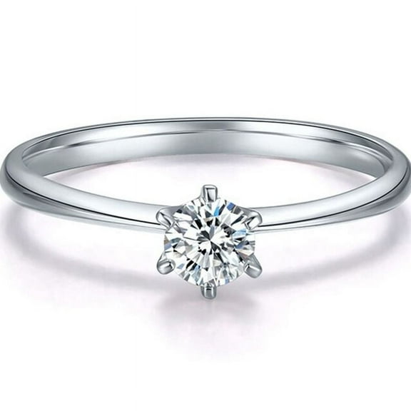 JeenMata .15 Carat Round Brilliant Real Diamond Solitaire Engagement Ring in 10k White Gold