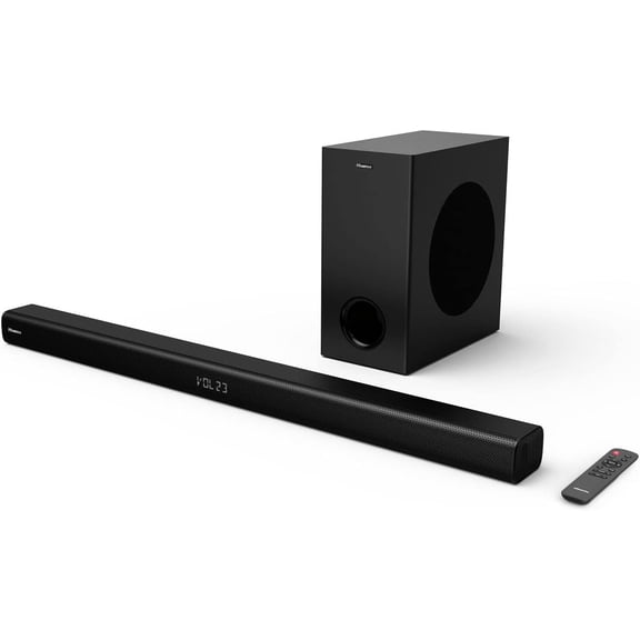 Restored Hisense HS218 2.1ch Sound Bar with Wireless Subwoofer, 200W, Powered by Dolby Audio, Bluetooth, HDMI ARC/Optical/AUX/USB, 3EQ Modes, Black (Refurbished)