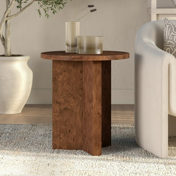 Anders 20" Wide Burled Side Table in Walnut Burl