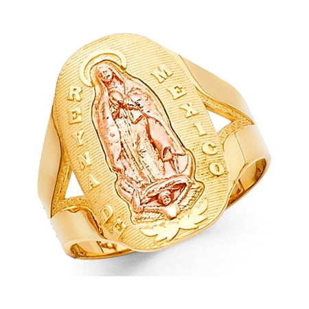 Reyna De Mexico Guadalupe Ring 14k Yellow Rose Gold Oval Wide Band Diamond Cut Two Tone 20MM Size 8