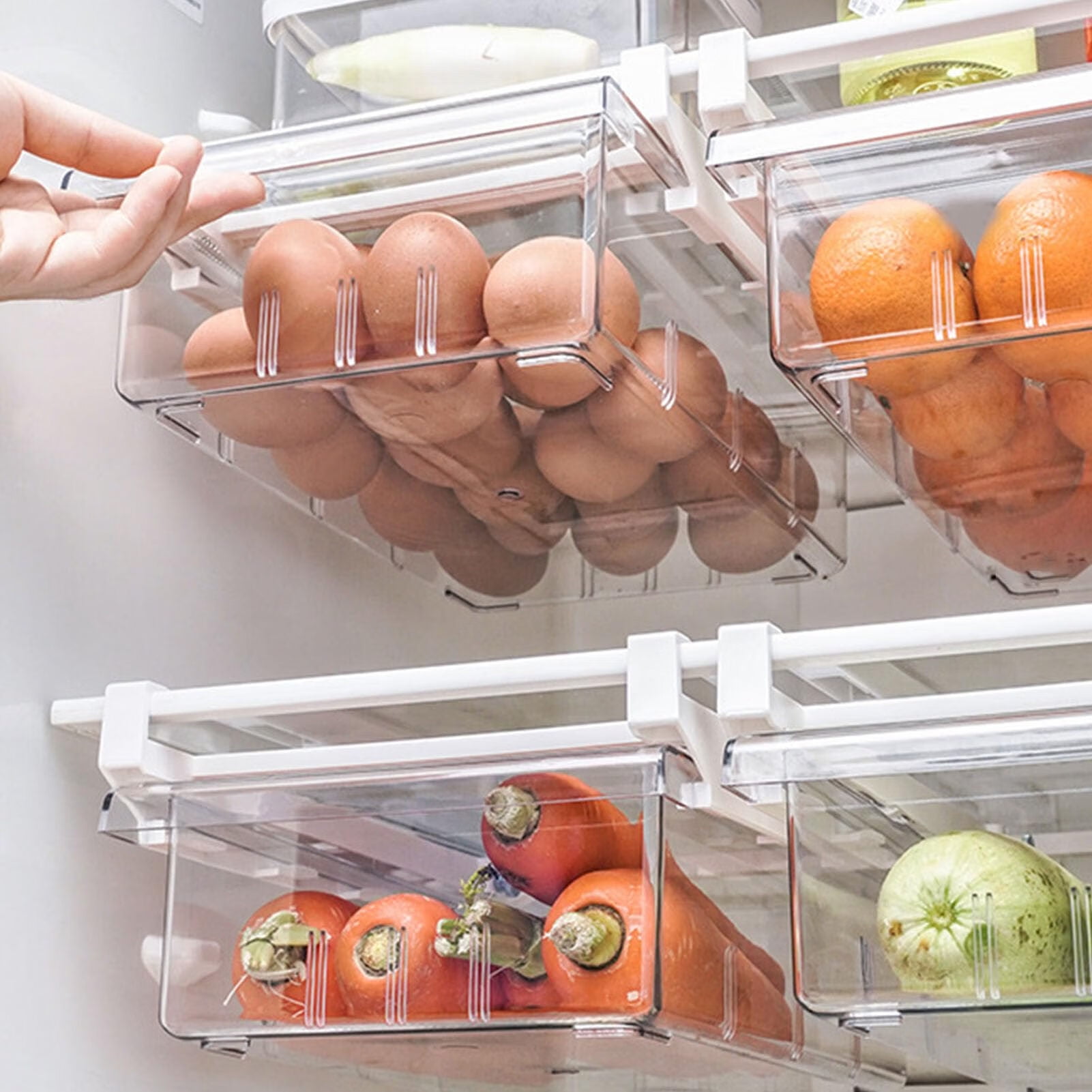 Refrigerator Drawer, Large Capacity Transparent Rectangular Fridge Under Shelf Drawer Fridge Organizer Bin For Cheese, Deli Meat, Drinks, Fruit, Vegetable