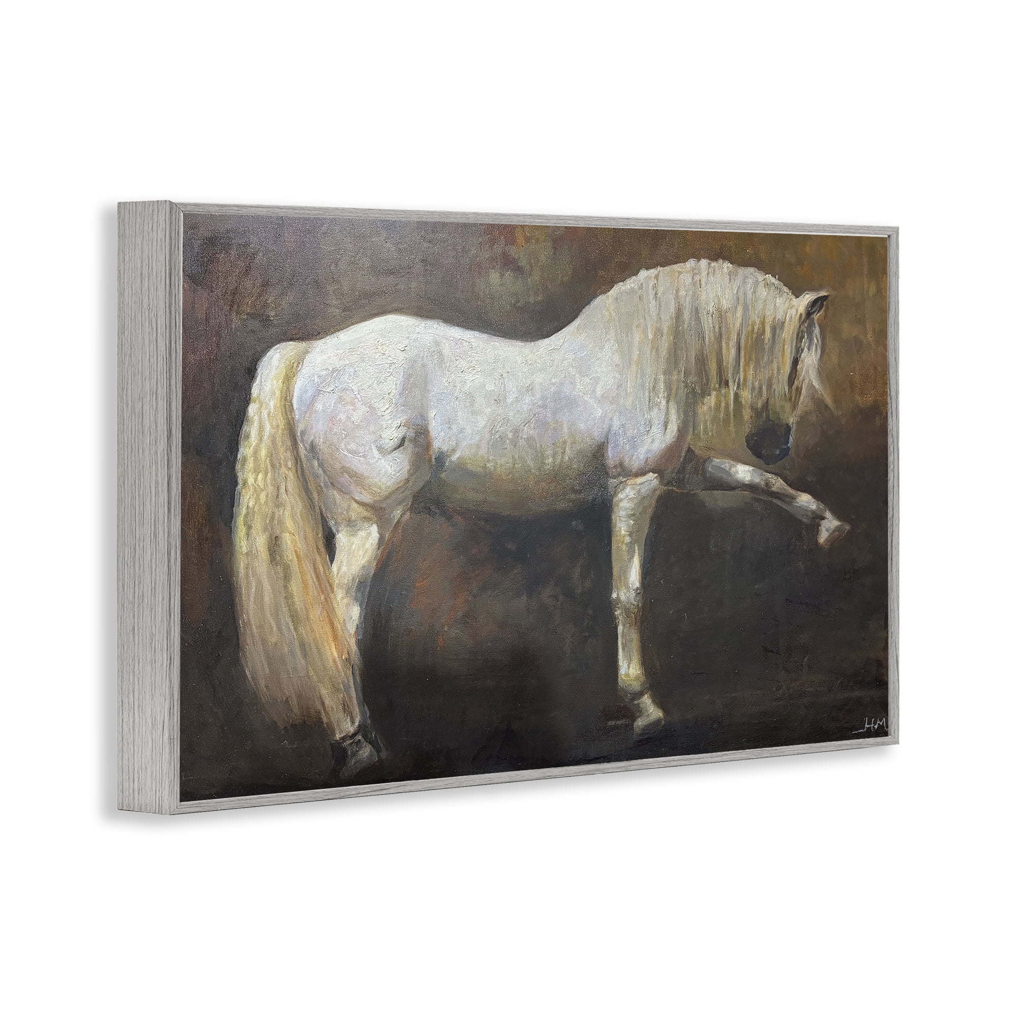 Stupell Industries Elegant White Stallion in Motion Gray Framed Giclee Art, design by Hilary McCarthy