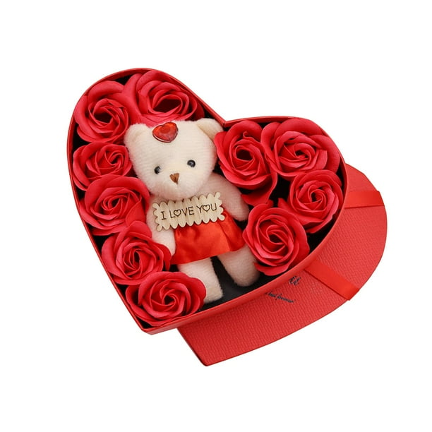 Centro de mesa con rosas de jabón en caja de regalo para el Día de la Madre Rojo