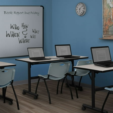 Regency Kobe 72 x 30 in. Flip-Top Training Nesting Table- Maple, 2 M Stack Chairs- Grey