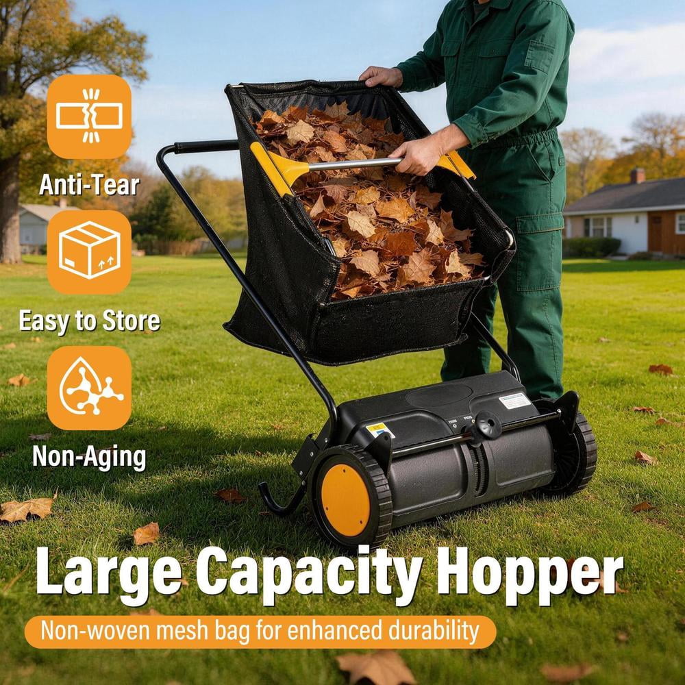 21 in Push Lawn Sweeper, Walk-Behind Leaf & Grass Collector with Large Hopper Bag and Height Adjustment for Lawn Cleanup