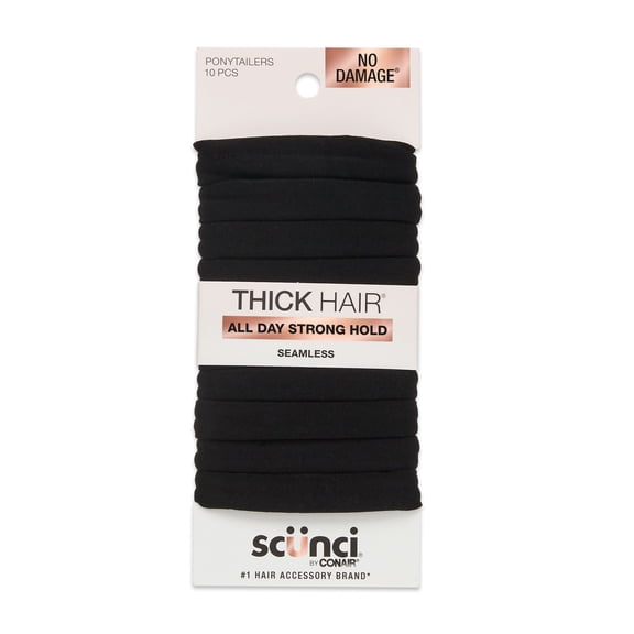 Scunci No Damage Hosiery Ponytail Hair Ties, Black, 10 Count