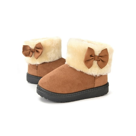 

Frontwalk Boys Girls Warm Shoes Pull On Snow Boots Fuzzy Collar Winter Boot Home Non-Slip Ankle Booties Unisex Kids Plush Lined Brown 13little kids