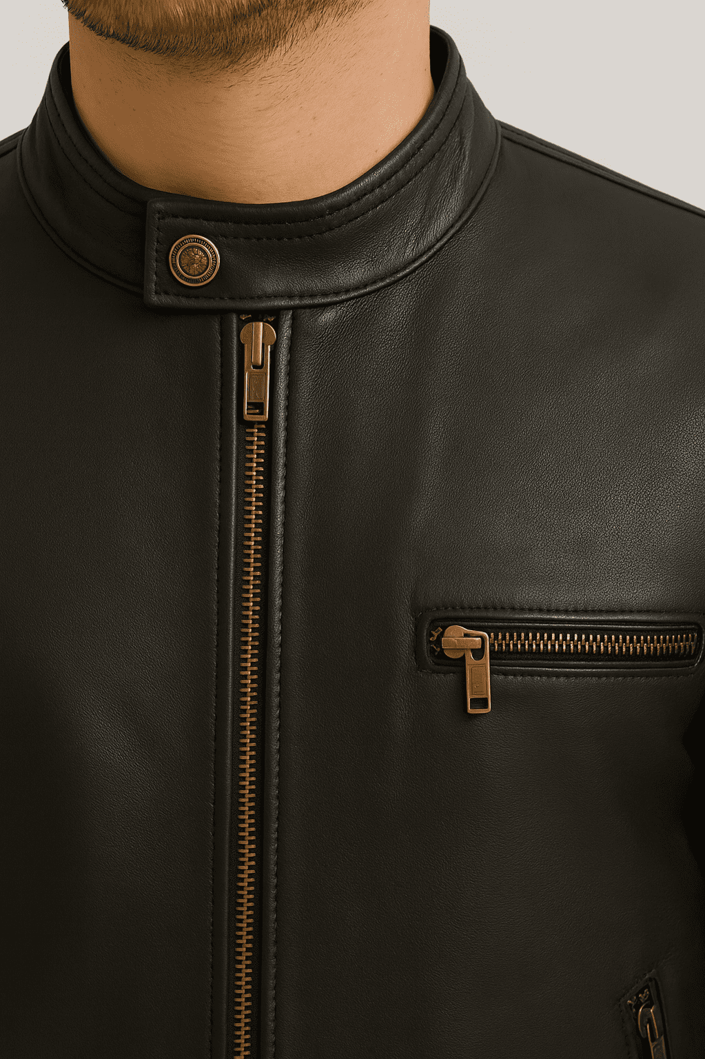 Mens Black Lambskin Genuine Leather Zipper Jacket New Biker Jacket 2 Zipper Pockets