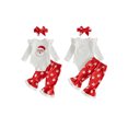 thumbnail image 2 of Loicainy Infant Baby Girl Christmas Outfit 3 6 12 18 Months Long Sleeve Romper Santa Print Pants Headband, 2 of 9