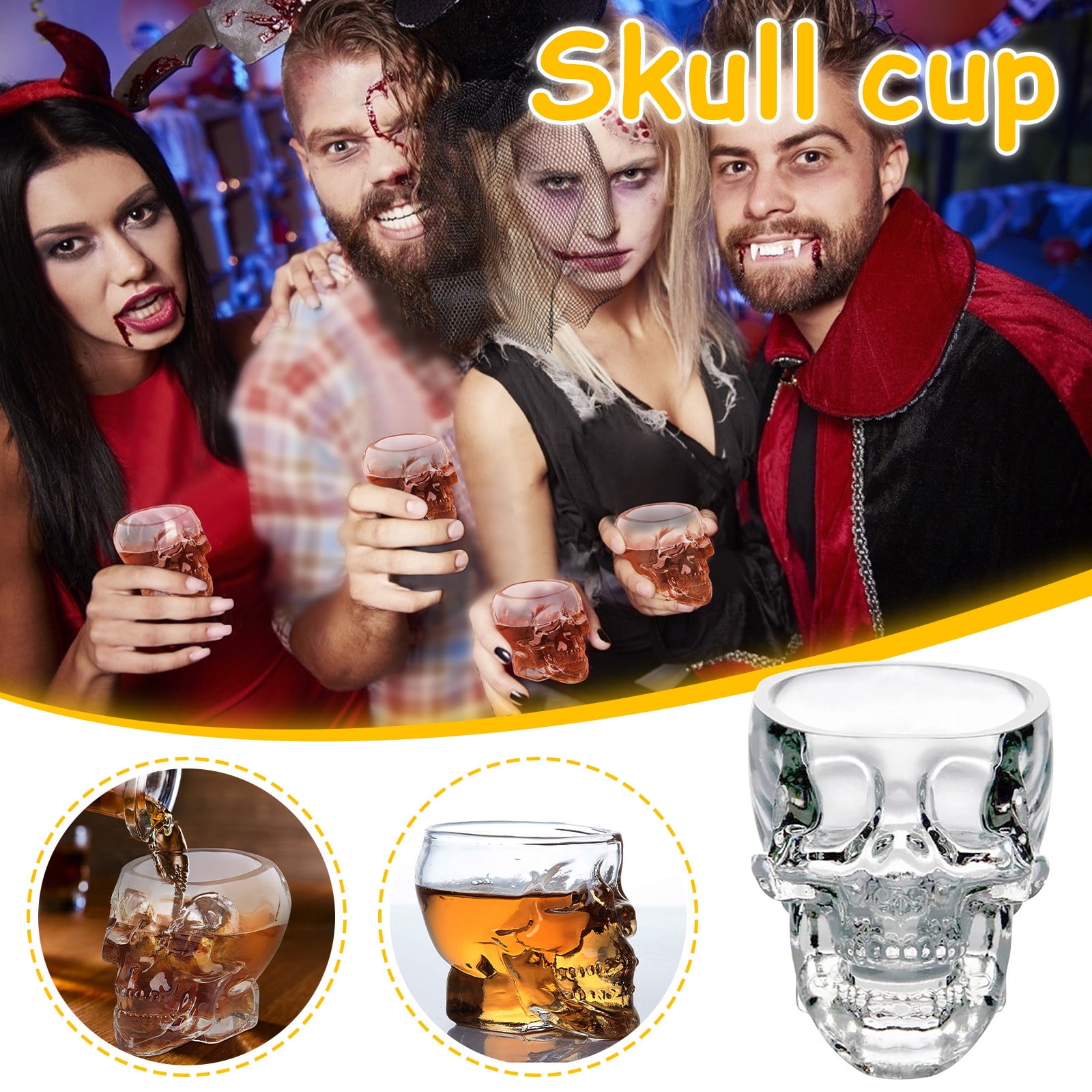 Funny Skull Wine Glass With Straw, Drinking Glass With Engraved Design,  Vodka Spirits Cup Glass, Crystal Skull Cup For Halloween Decorations Gifts