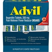 Advil Pain Reliever, Individual Sealed 2 Tablets in a Packet (Box of 50 Packets) (Pack of 3 Boxes)200mg