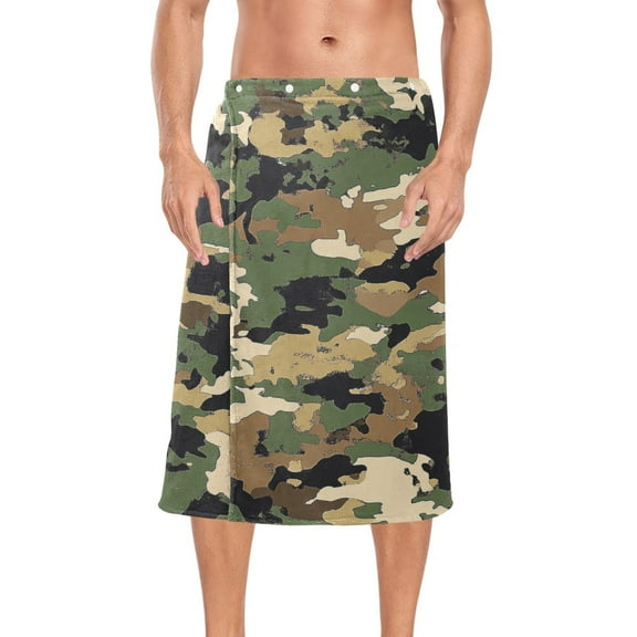 Mens Shower Wrap Adjustable Bath Wrap Towel Body Towels for Gym Shower Sauna Spa Green Brown Camouflage 60x28