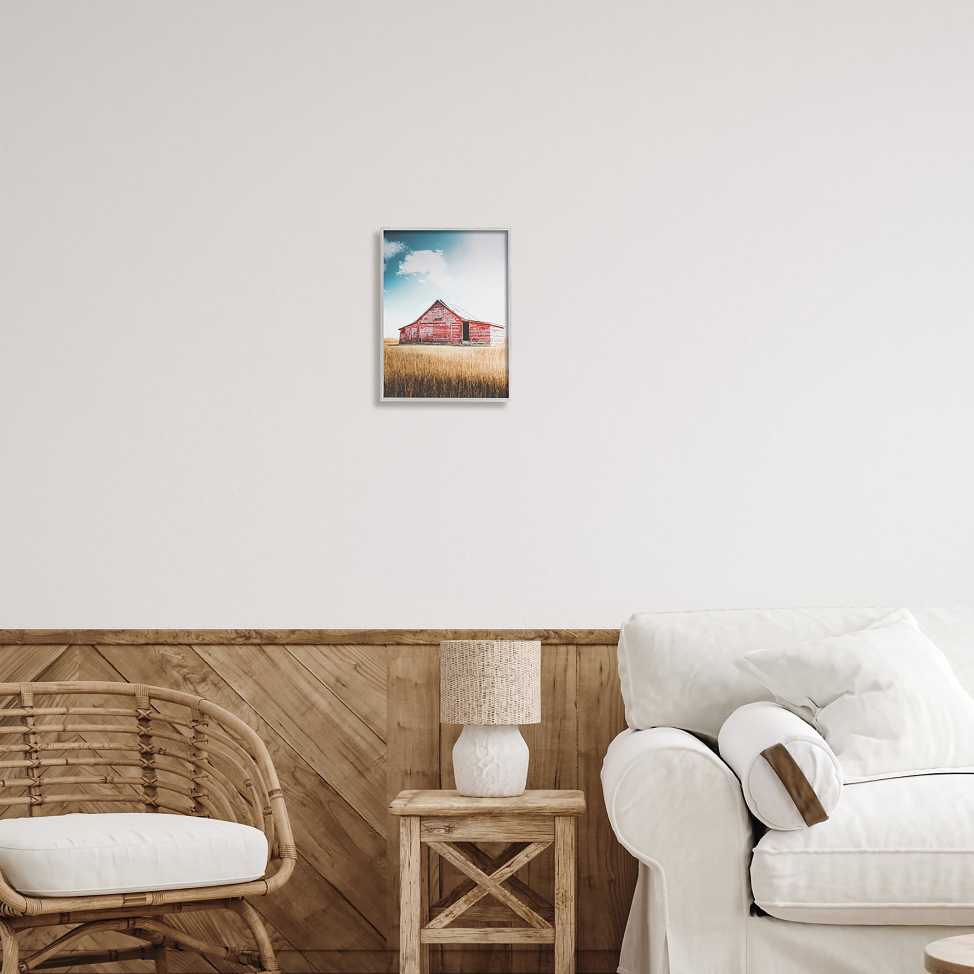 Stupell Industries Red Barn in Countryside Nature Photography Gray Framed Art Print Wall Art, 11 x 14