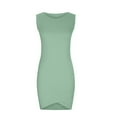 thumbnail image 4 of Yuwull Spring Dresses for Women , Women's Summer Sundress T Shirt Dress Casual Crewneck Sleeveless Wrap Bodycon Ruched Tie Waist Mini Dresses, 4 of 7