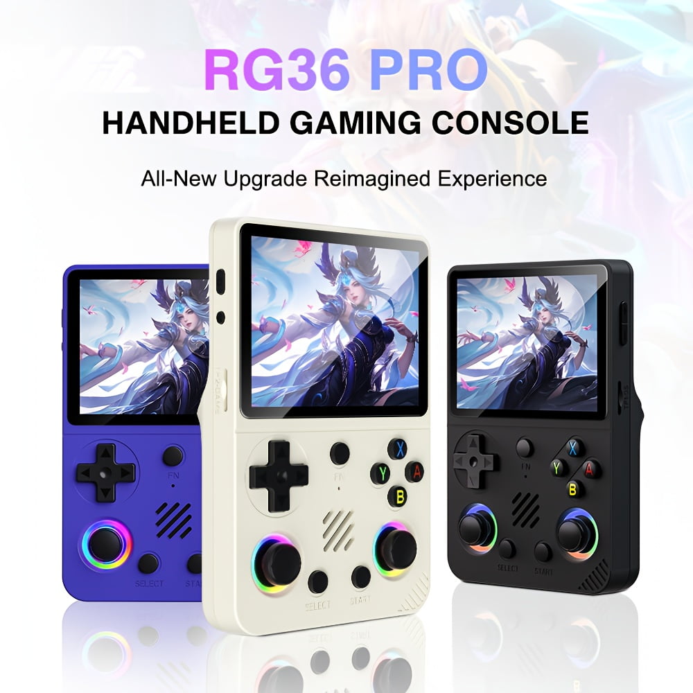 RG36 PRO Portable Game Console - Professional Chip, 64GB TF Card, 3.5-inch IPS HD Screen | Dual 3D Joysticks, RGB Lights, Ultra-Long Battery | Nostalgic Compact Design (Black/White/Purple) for