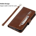 thumbnail image 4 of Wallet Case for iPhone Xs iPhone X, 5 Card Slots Magnetic Closure Zipper Pocket Handbag PU Leather Flip Case with Wrist Strap TPU Kickstand Cover for iPhone Xs/iPhone X - Brown, 4 of 14