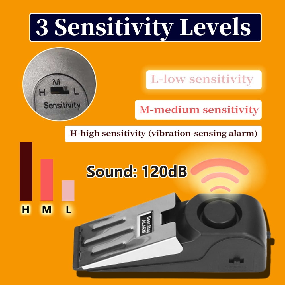 4 Pack Door Stop Alarm, Travel Alarm Essential Travel Safety Equipment 120dB Sound Adjustable Grade Sensitivity for Hotel, Travel Room, Bathroom, Home