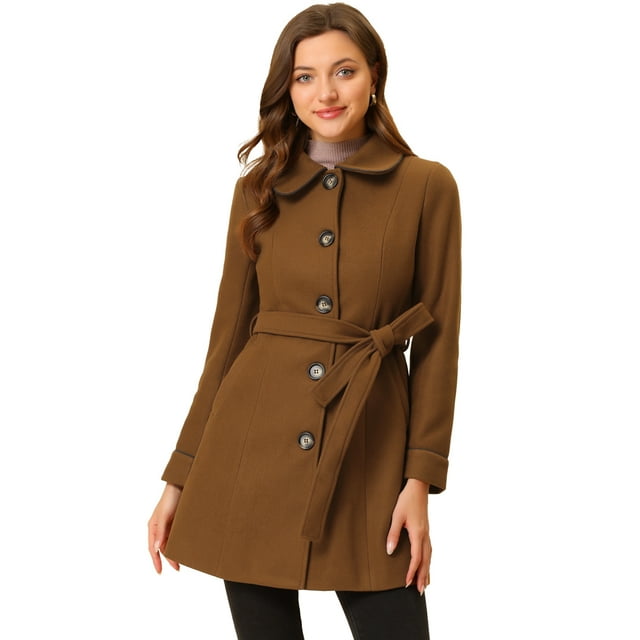 INSPIRE CHIC Manteau Long Trench Élégant d'Hiver pour Femme à Col à Revers Brun P