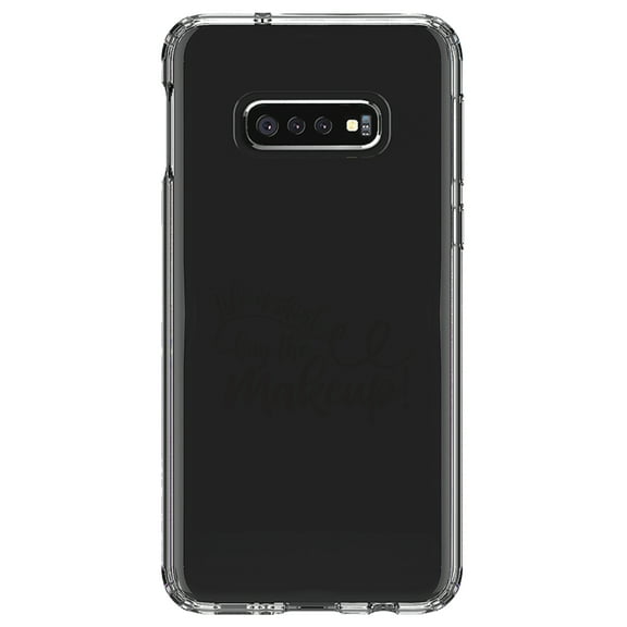 DistinctInk Clear Shockproof Hybrid Case for Samsung Galaxy S10e (5.8" Screen) - TPU Bumper Acrylic Back Tempered Glass Screen Protector - Life is Short, Buy the Makeup