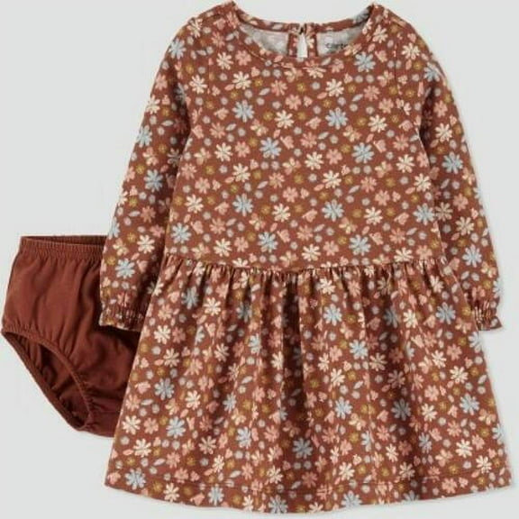 Just One You made by Carter's Baby Girls' Floral Long Sleeve Dress - Brown -(9M)