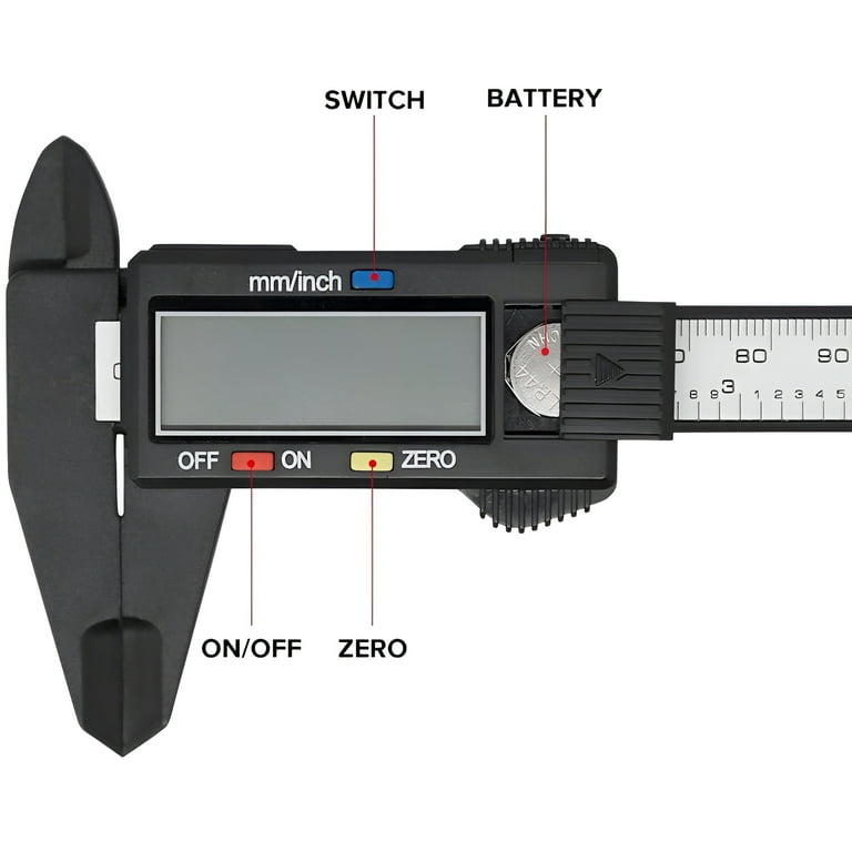 Digital Vernier Caliper, Plastic, Metric, Auto-Off, 0-6 Inch
