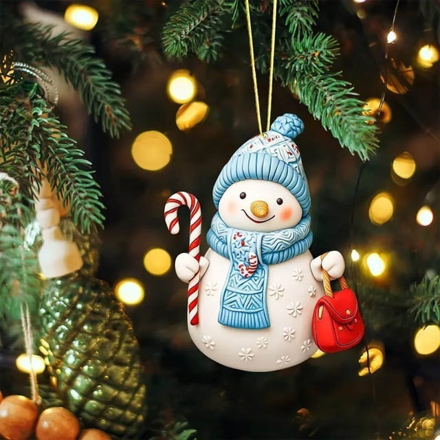 Adorno Navideño Plano de Acrílico con Forma de Muñeco de Nieve para Colgar En El Árbol o El Coche | Material Acrílico Resistente | Adorno Festivo para Decoración Navideña | Fácil de Colgar | Uso Vers