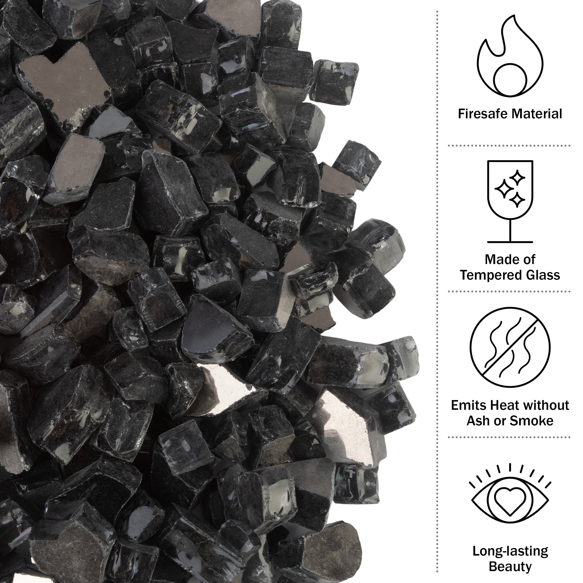 Pure Garden 10lbs Fire Pit Glass - 1/2-Inch Glass Rocks, Midnight Black