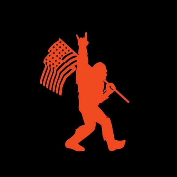 Bigfoot Wave Flag USA Rock On Vinyl Decal Sticker UV & Waterproof Bumper Window Laptop Automotive Water Bottle Gift accessories – ORANGE 6"