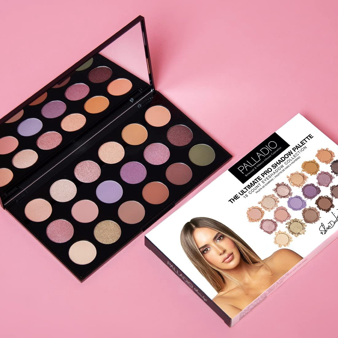 "Palladio Ultimate Pro Eyeshadow Makeup Palette with Mirror, Shannon De Lima Collab, 18 High-Pigmented Powder Colors, Matte, Shimmer, Metallic, Satin Finishes, Talc-Free Formula (SHANNON DE LIMA)"