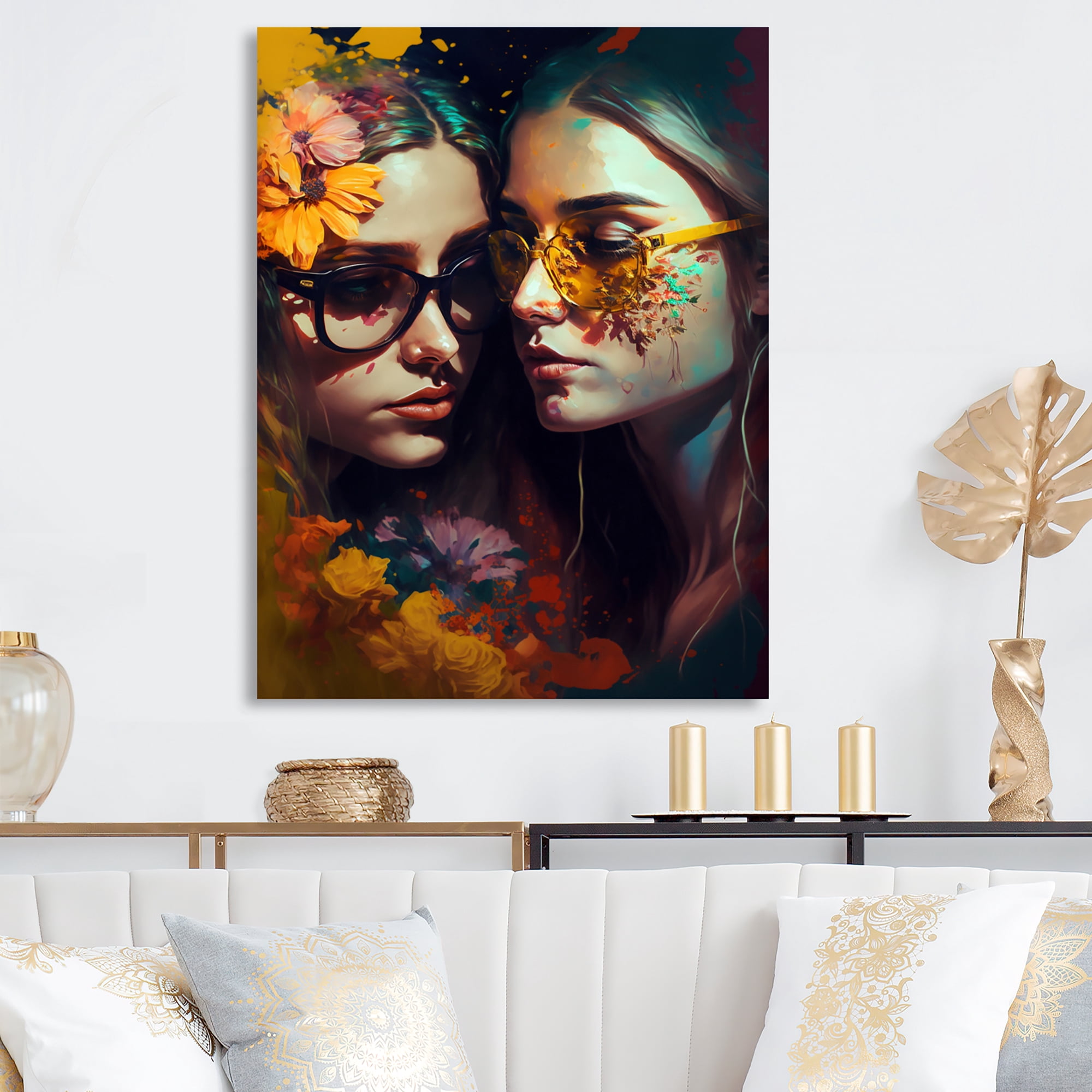 Designart Stylish Women Kissing I Canvas Wall Art