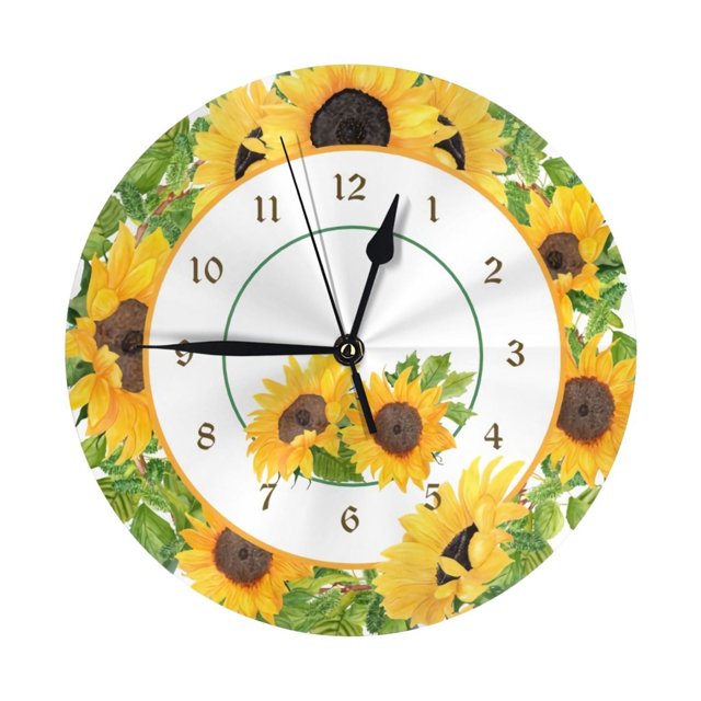 Reloj de pared con diseño floral y forma de círculo de girasol, silencioso, de 10 pulgadas, estilo rústico retro, decorativo para sala de estar, cocina, hogar, baño y dormitorio