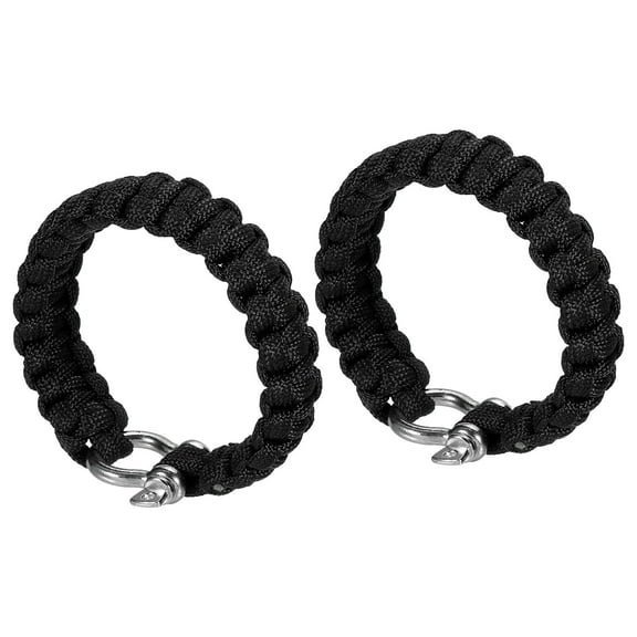 Uxcell Survival Paracord Bracelets, 2 Pack Braided Bracelet with O-shaped Buckle, Black