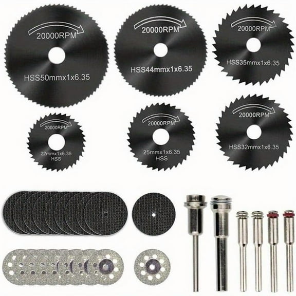 32pcs Mini Circular Saw Blade, HSS High Speed Steel Saw Blade for Dremel Cutting Rotary Tool Grinding Wheel Kit, Mini Rotary Tool Kit for DIY Wood, Plastic, Soft Metal, 6 Cutting Blades 1/8" Spindle