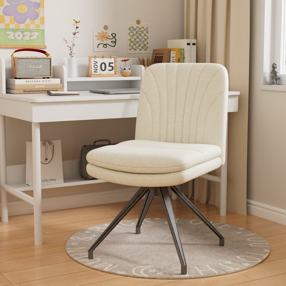 VECELO Office Chair No Wheels, Upholstered Desk Chair with Metal Legs, Modern Vanity Chair Computer Task Chair for Home Office, Beige