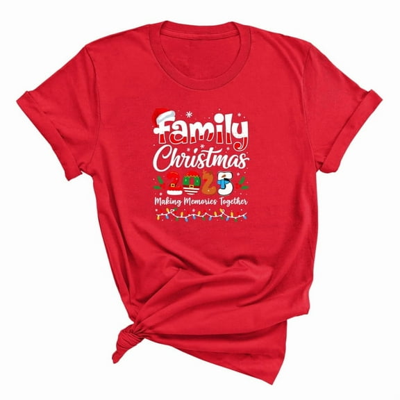 Christmas Shirt for Women and Men Festive Graphic Tee Outfit Xmas Gift Family Matching Top (Red-S)