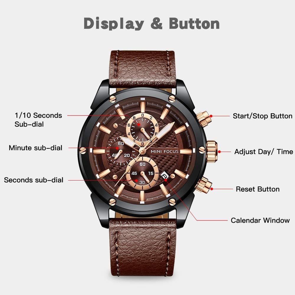 Men Watches Business Casual Wrist Watches (Multifunction/Waterproof/Luminous/Calendar) Genuine Leather Band Fashion Watch for Men