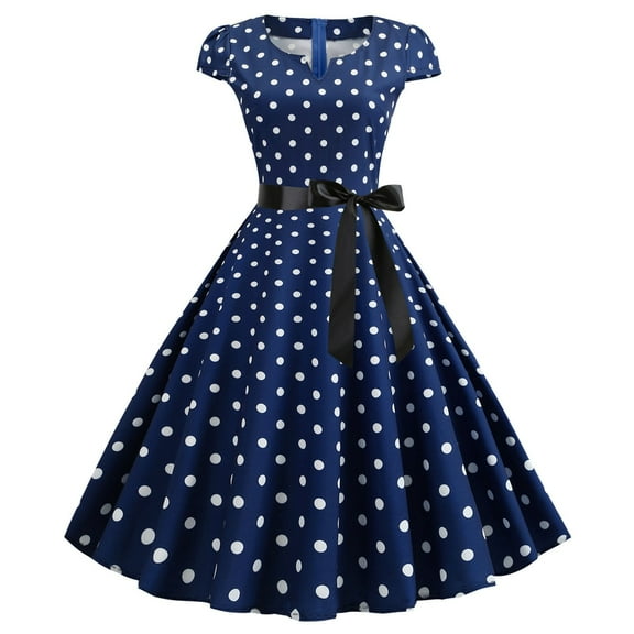 Clothing Women's Casual Dress,Women Party Casual Dots Print Short Sleeve 1950s Housewife Evening Party Prom Dress Womens Dresses