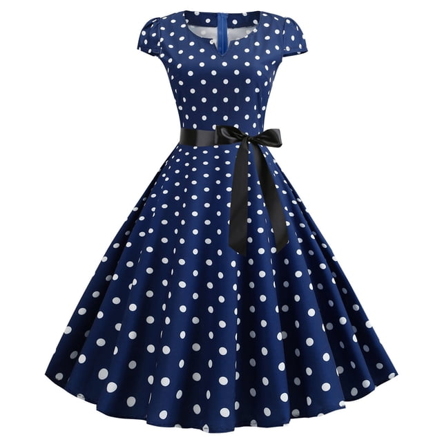 WILLBEST Vestidos Casuales para Mujer Verano Vestido de Fiesta Informal con Estampado de Lunares de Manga Corta para Mujer, Vestido de Fiesta de Noche de Los Años 50, Vestidos de Mujer Extra Grande