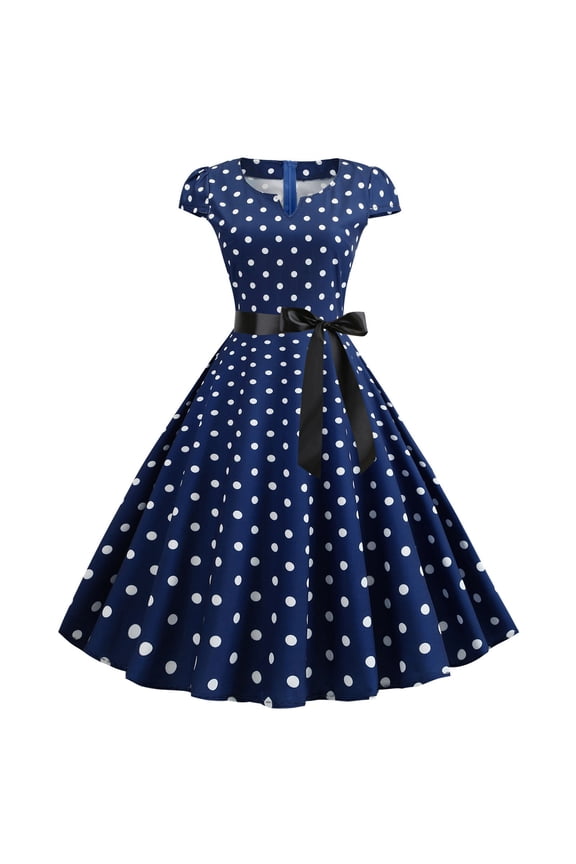 Clothing Women's Casual Dress,Women Party Casual Dots Print Short Sleeve 1950s Housewife Evening Party Prom Dress Womens Dresses