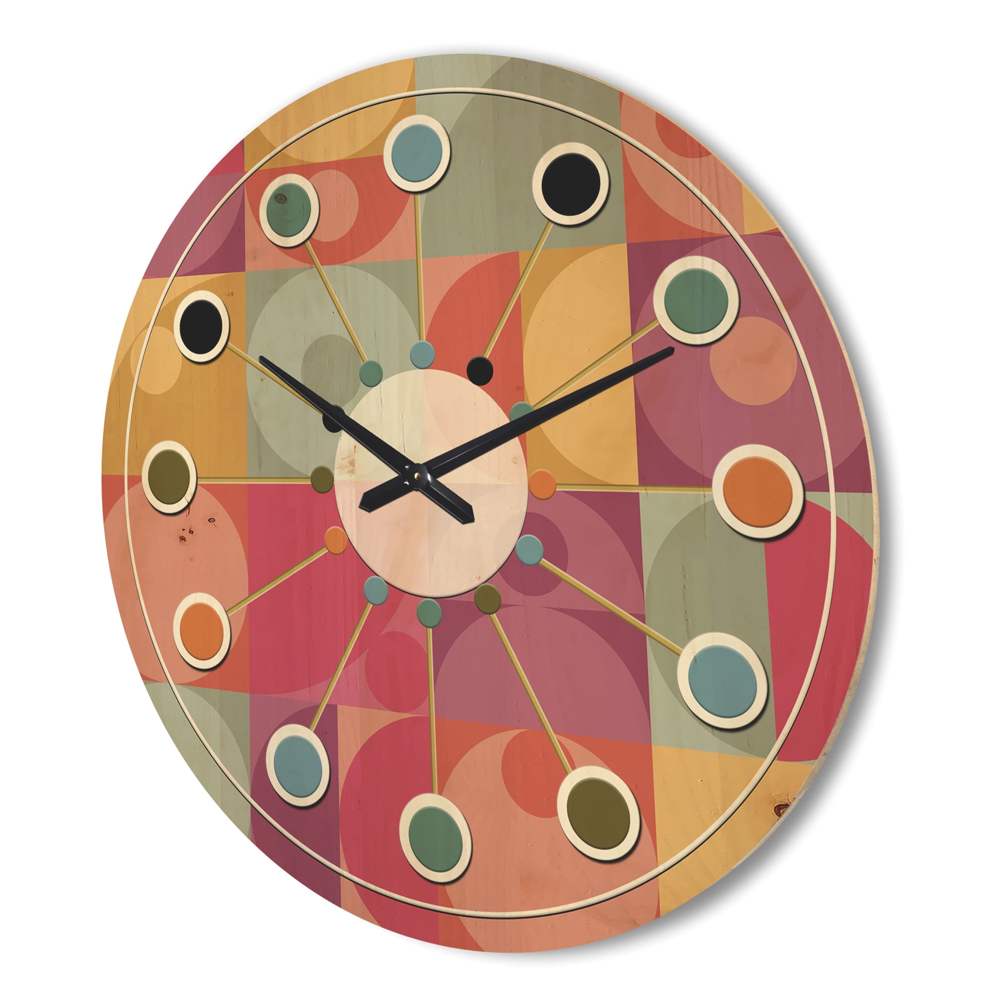 Designart 'Retro Geometric Minimal I' Mid-Century Modern Wood Wall Clock